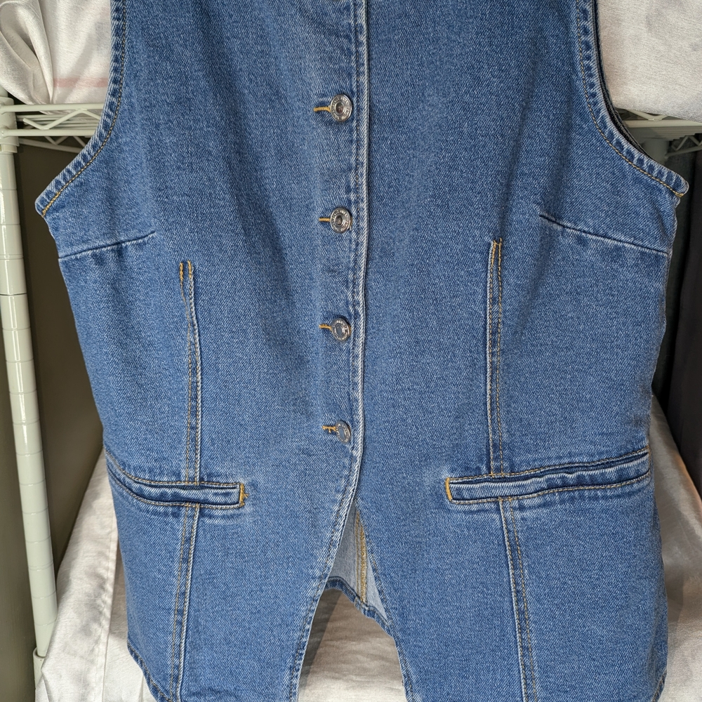 Zara Blue Denim Button-Front Women's Vest A-1025 - Picture 3 of 10
